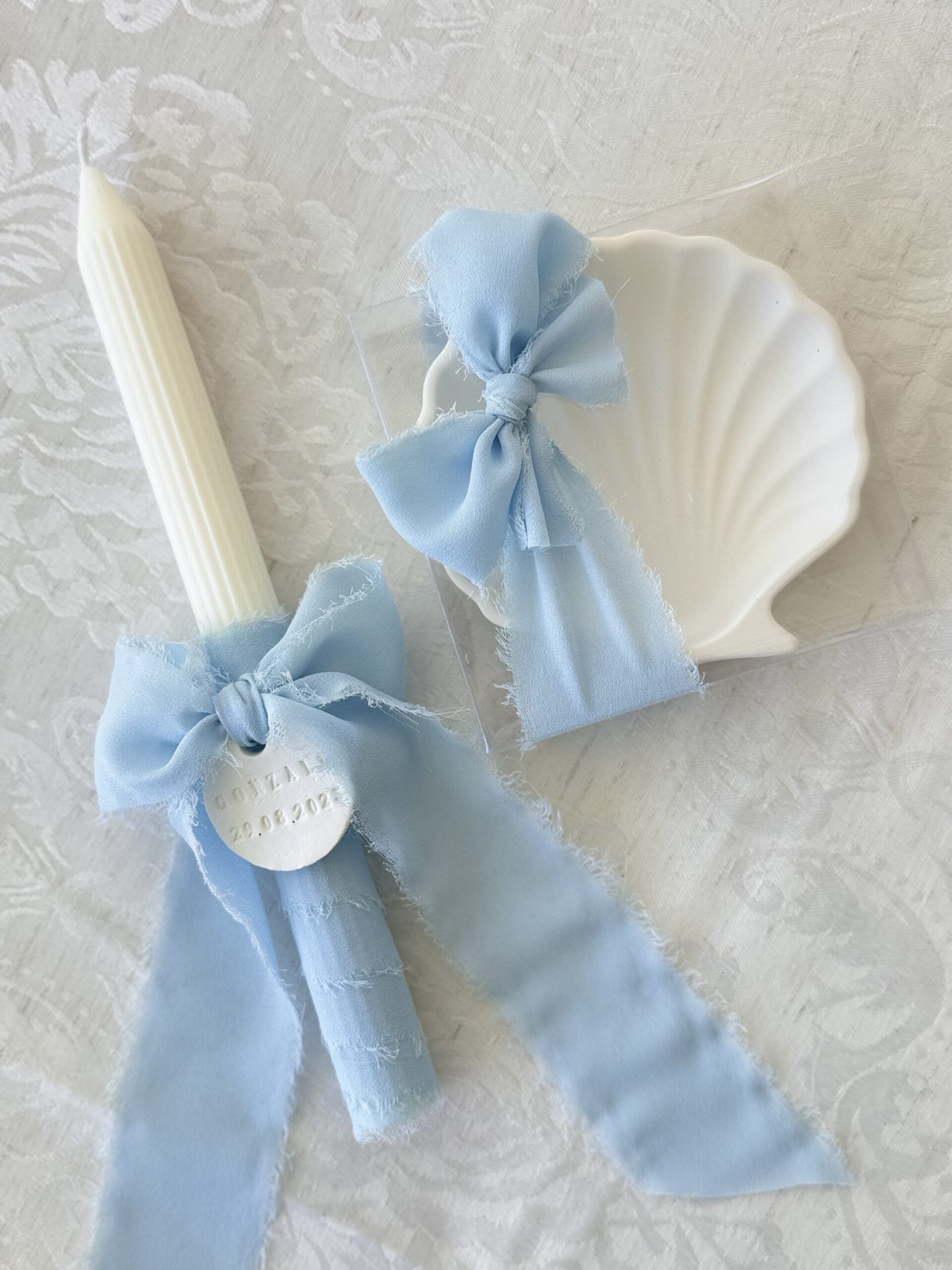 Set Bautismal vela rayada 25 cm - Imagen 3
