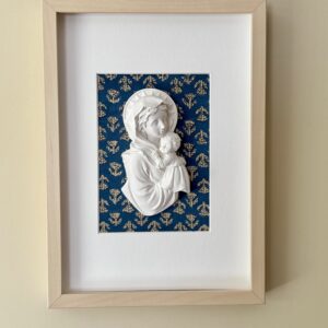 Cuadro Virgen niño Flor mini India azul